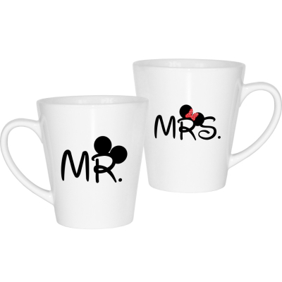 Kubki latte na walentynki dla par zakochanych komplet 2 sztuki Mr Mickey Mrs Mickey